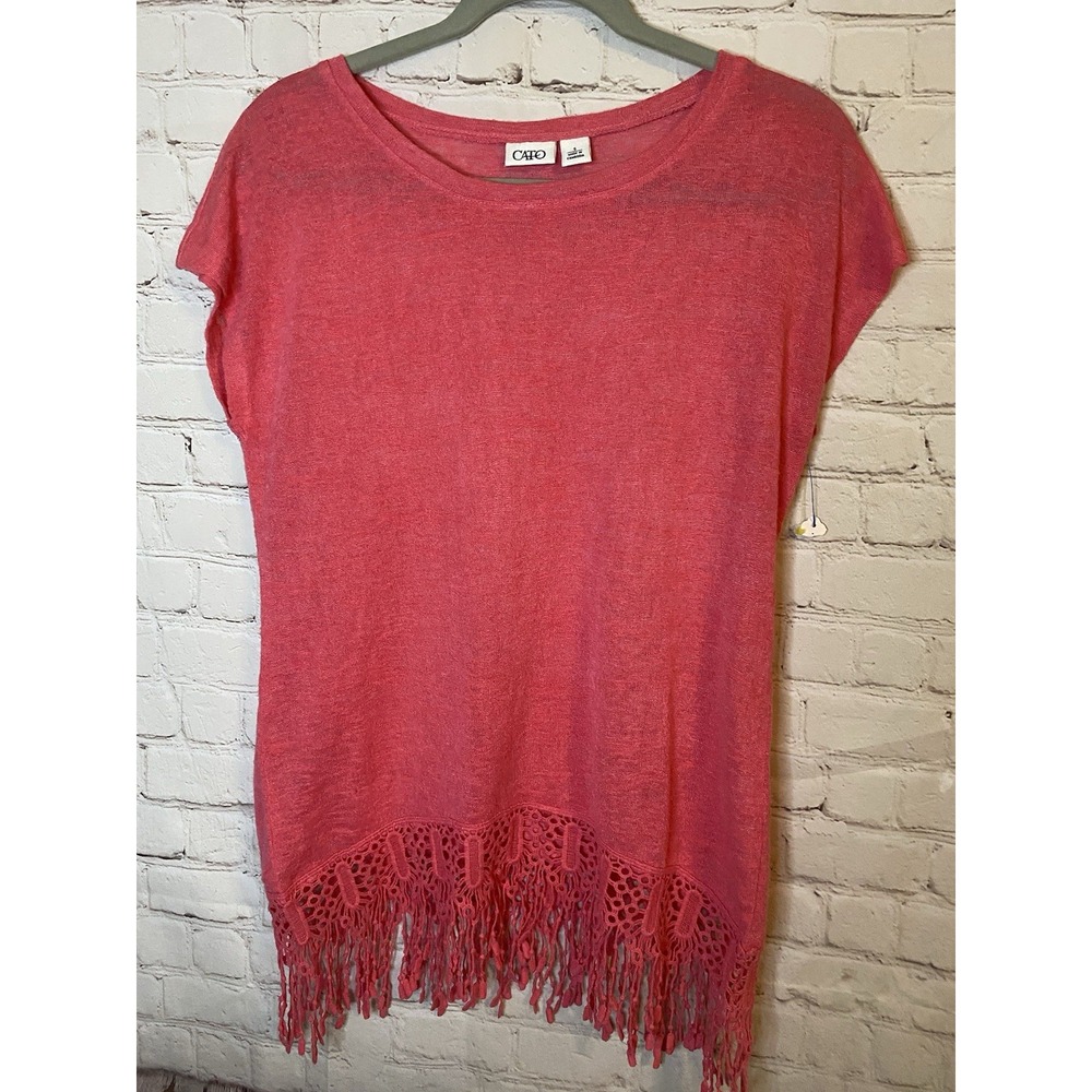 Women's Orange Sleeveless Tank Top with Tassels size S